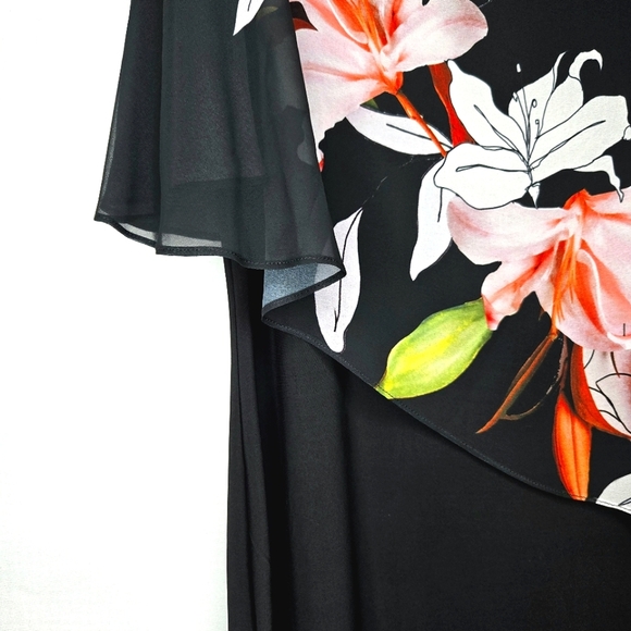 Wallis dress. Black floral, cold shoulder, scarf overlay.  Size 10. - Picture 12 of 13